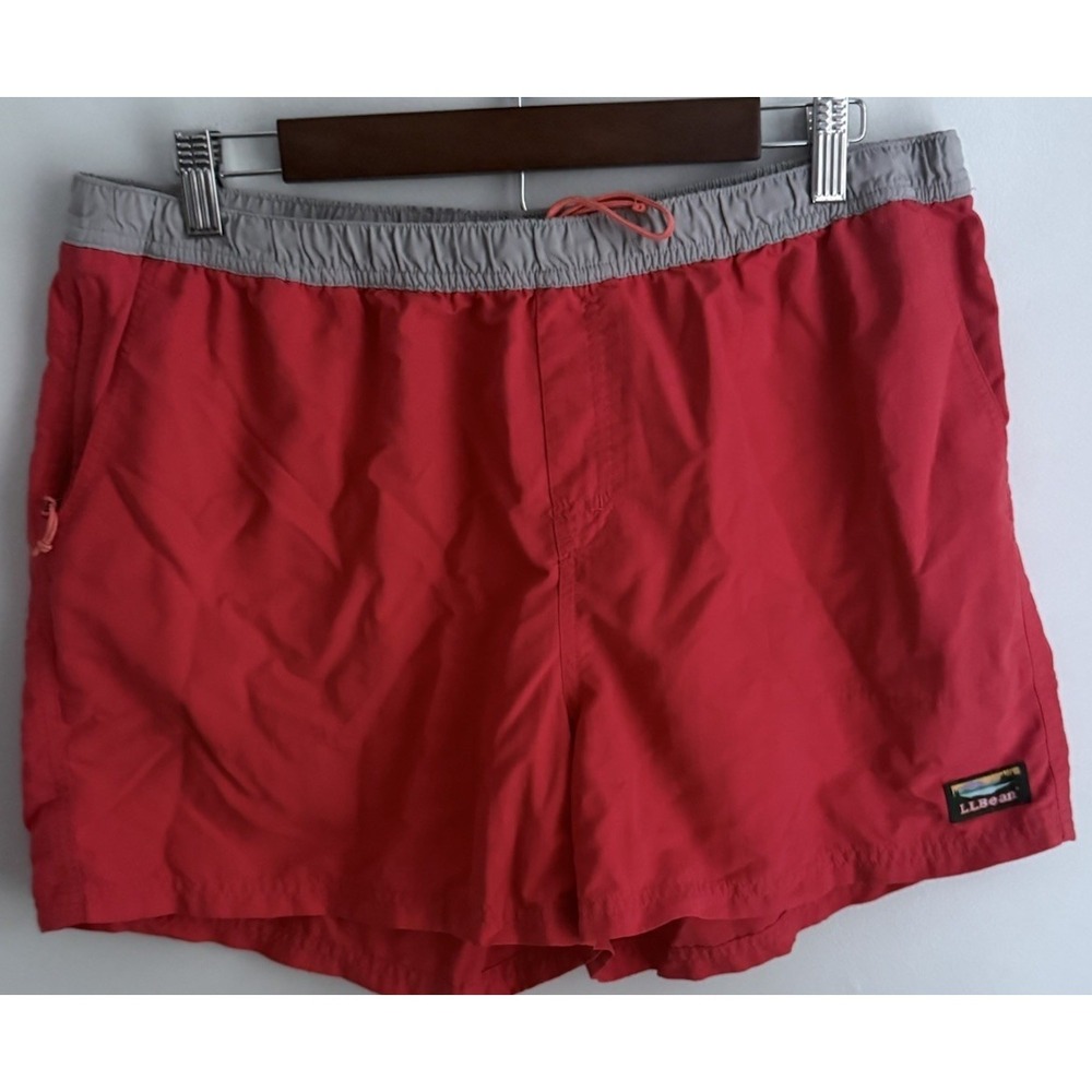 LL Bean Mens Supplex Nylon Water Shorts Navy Red 5.5 Inch Inseam XL